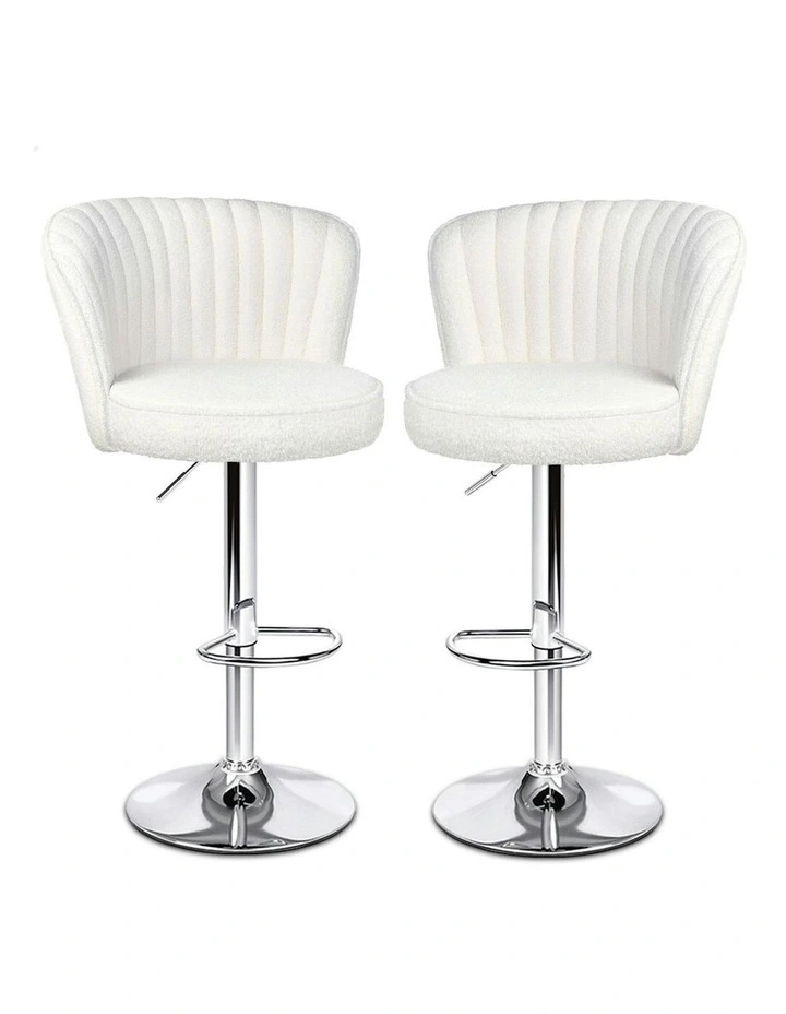 Widened Backrest Boucle Bar Stools 2x in White image 1