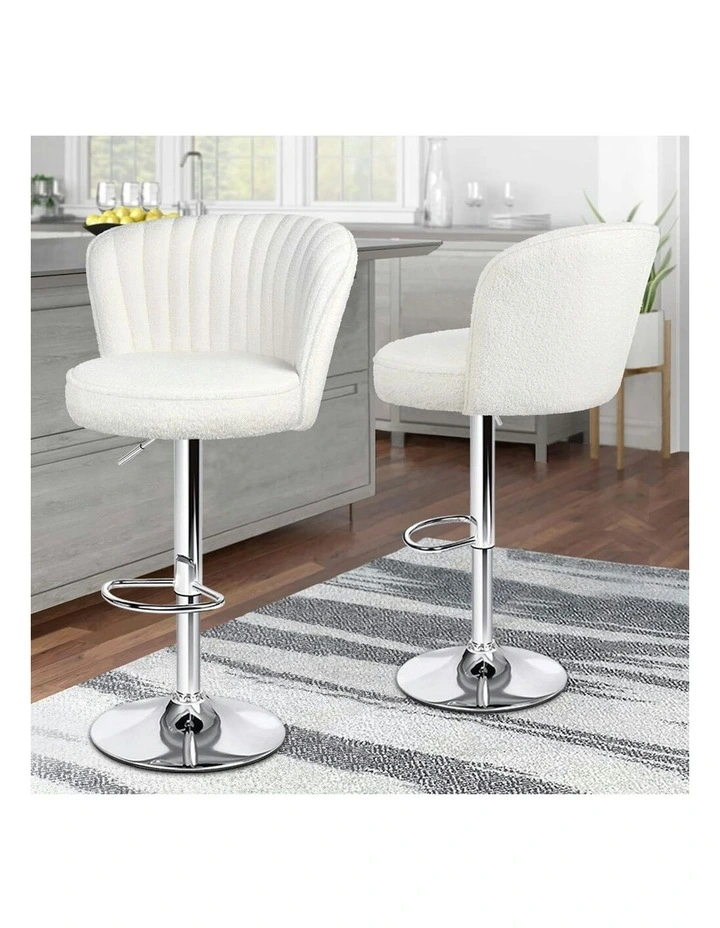 Widened Backrest Boucle Bar Stools 2x in White image 2