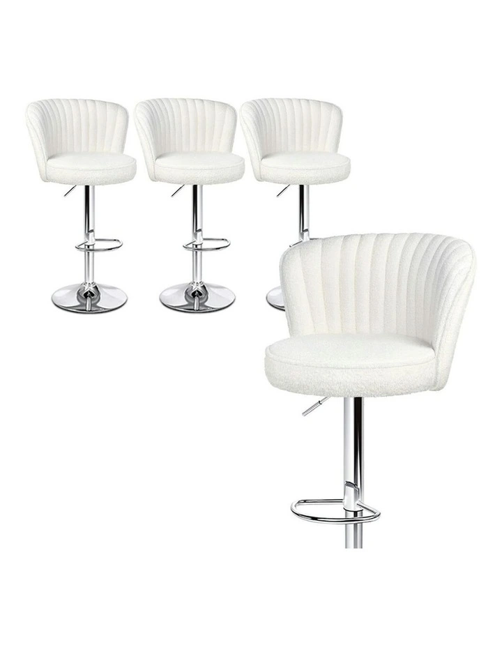 Widened Backrest Boucle Bar Stools 4x in White image 1