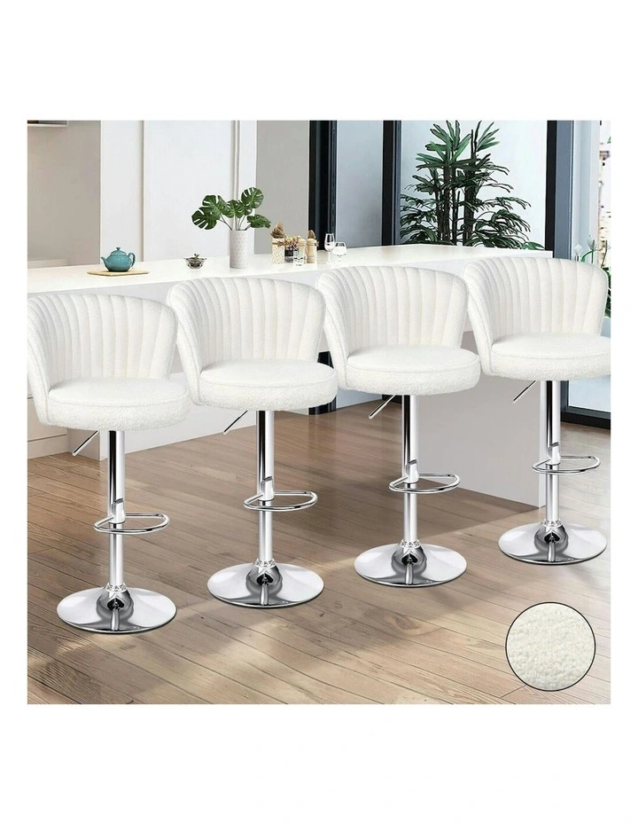 Widened Backrest Boucle Bar Stools 4x in White image 2