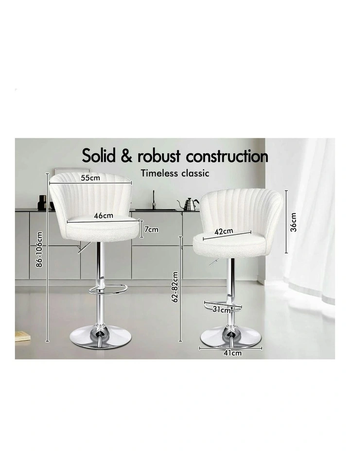 Widened Backrest Boucle Bar Stools 4x in White image 7