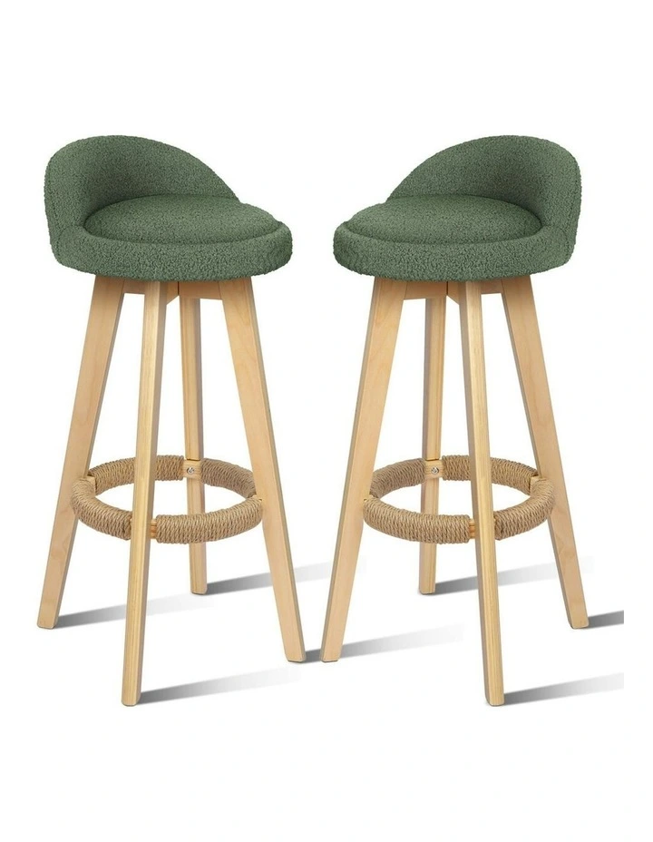 Liam Wooden Boucle Bar Stools 2x in Green image 1