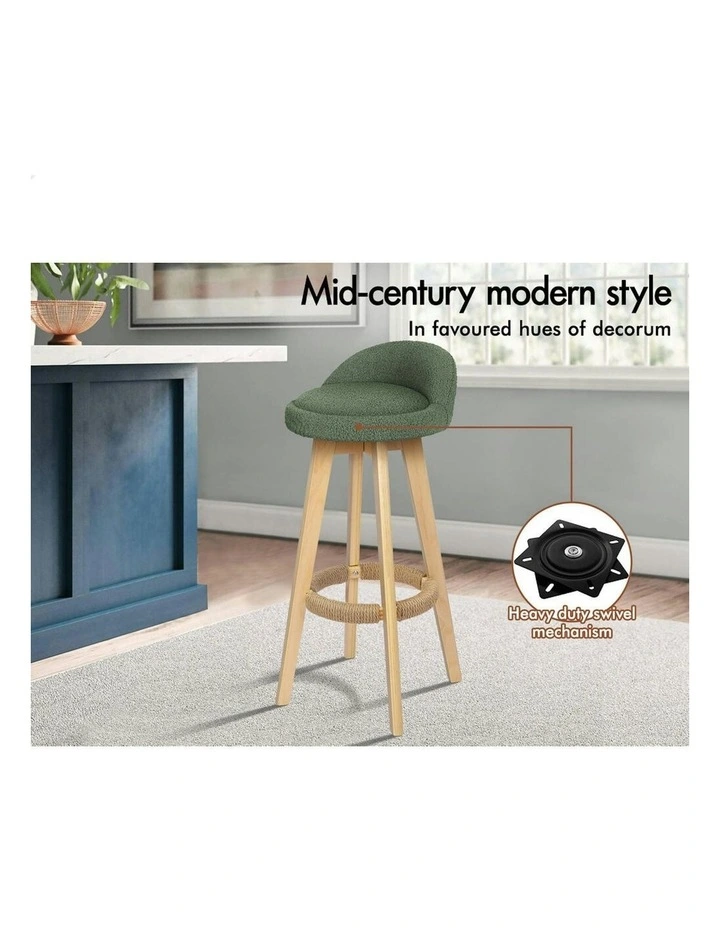 Liam Wooden Boucle Bar Stools 2x in Green image 3