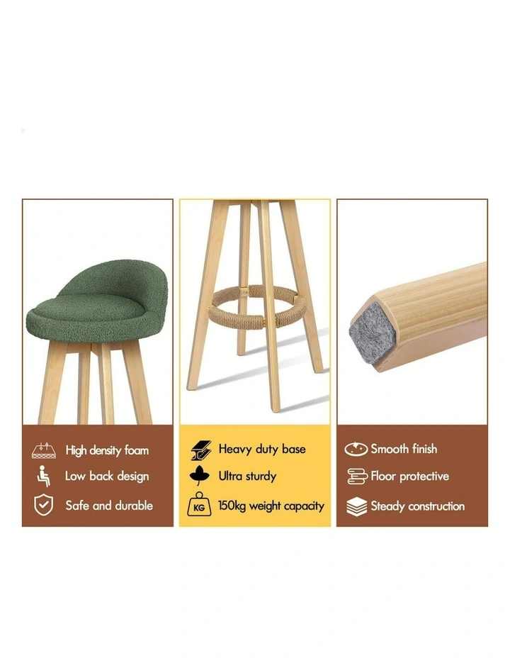 Liam Wooden Boucle Bar Stools 2x in Green image 5