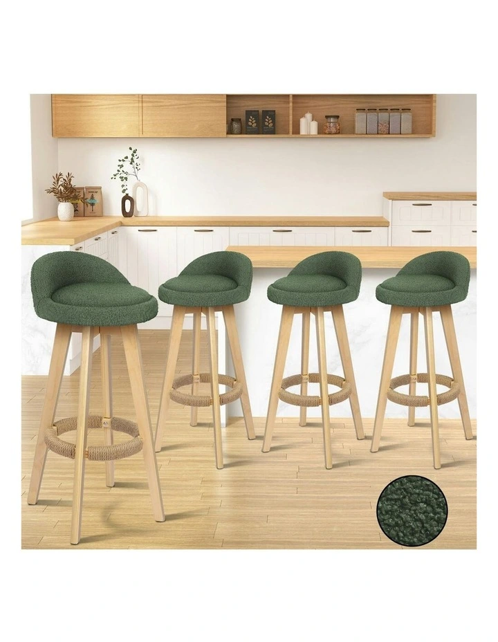 Liam Wooden Boucle Bar Stools 4x in Green image 2