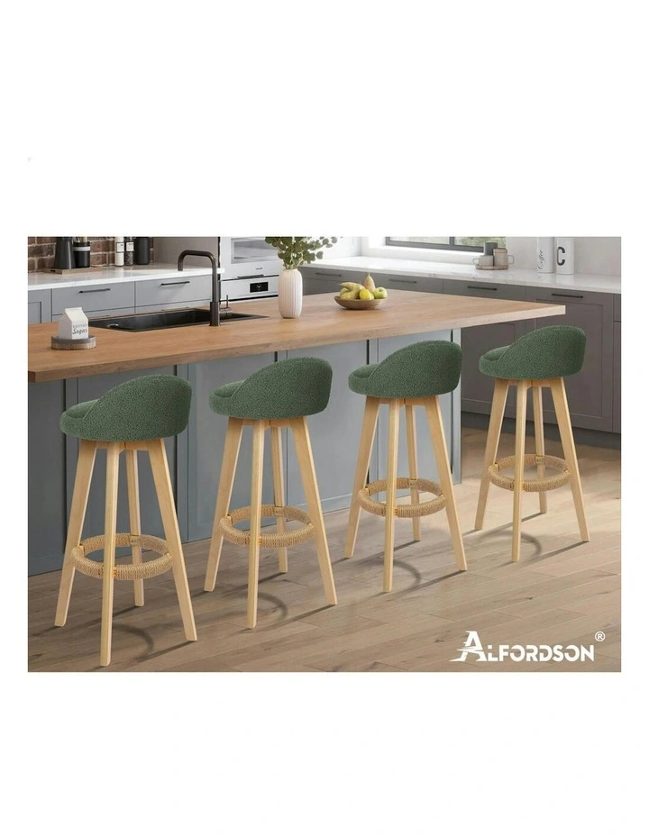 Liam Wooden Boucle Bar Stools 4x in Green image 7