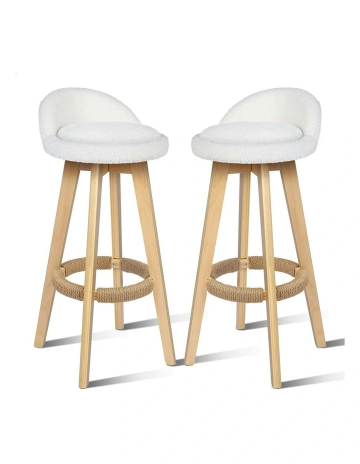 Liam Wooden Boucle Bar Stools 2x in White image 1