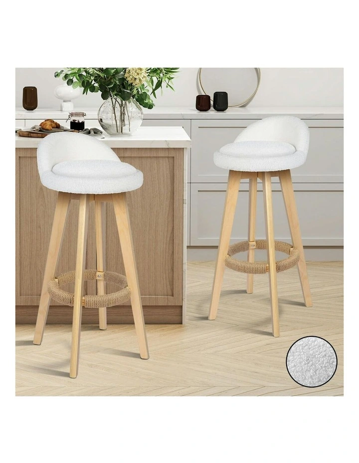 Liam Wooden Boucle Bar Stools 2x in White image 2