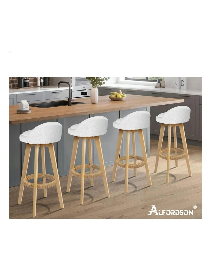 Liam Wooden Boucle Bar Stools 2x in White image 7