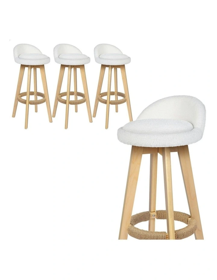 Liam Wooden Boucle Bar Stools 4x in White image 1
