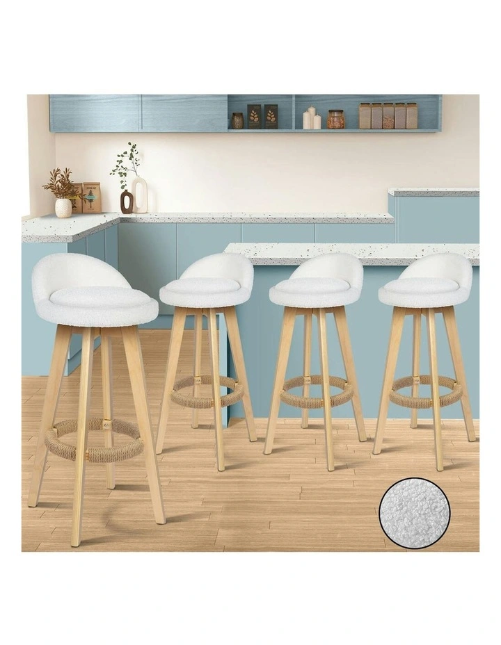Liam Wooden Boucle Bar Stools 4x in White image 2