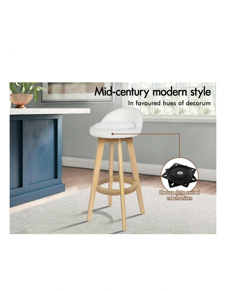 Liam Wooden Boucle Bar Stools 4x in White image 3