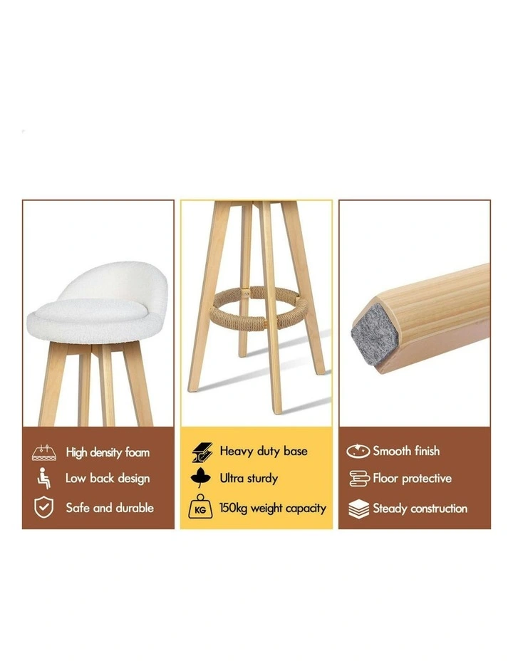 Liam Wooden Boucle Bar Stools 4x in White image 5
