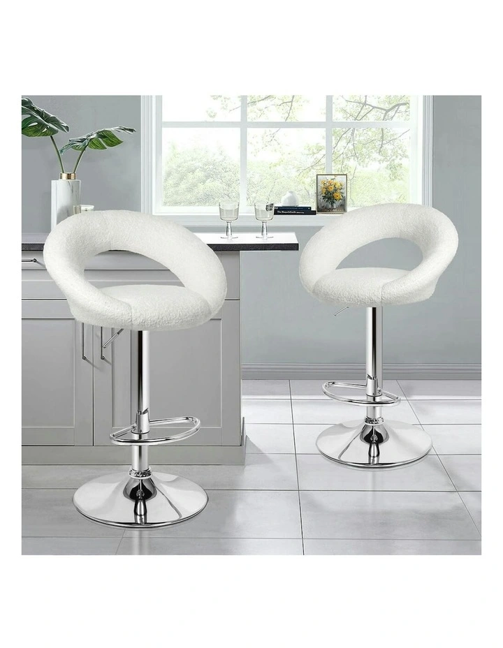 Ovadia Gas Lift Boucle Bar Stools 2x in White image 2