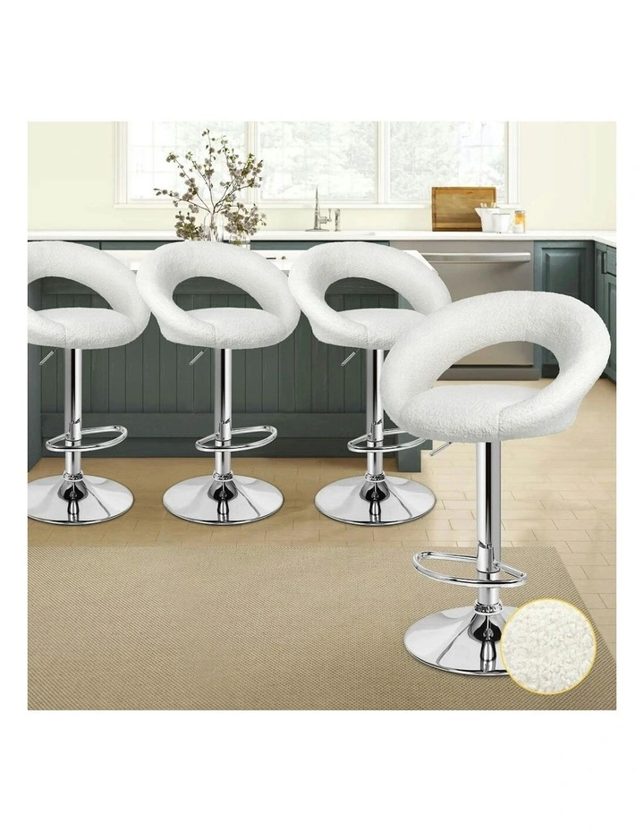 Ovadia Gas Lift Boucle Bar Stools 4x in White image 2