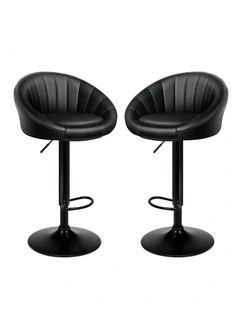 Leather Chair Bar Stools 2x in All Black