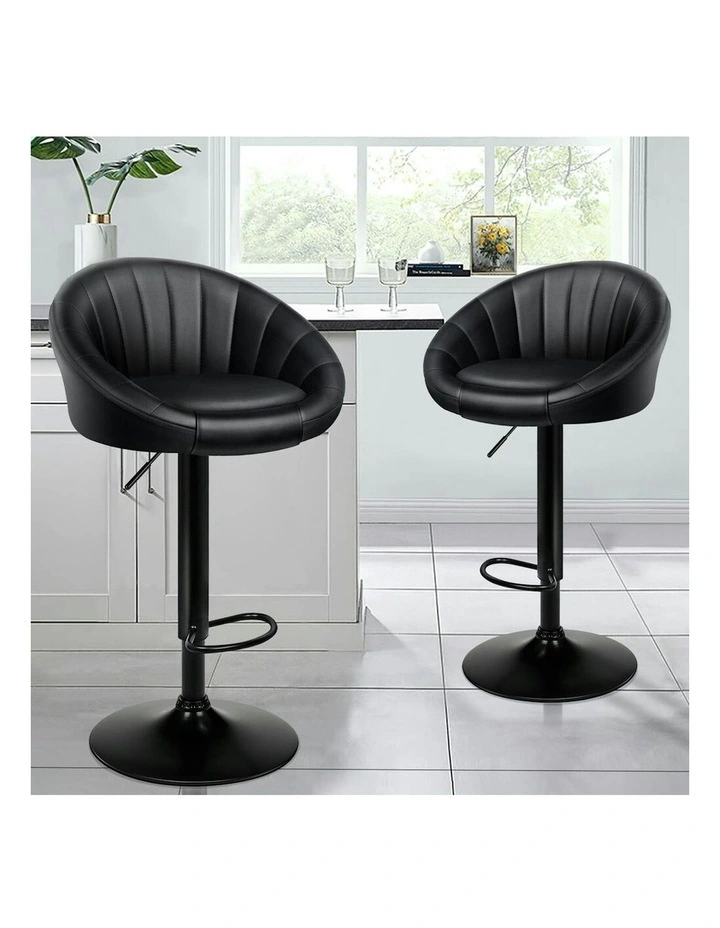 Leather Chair Bar Stools 2x in All Black image 2