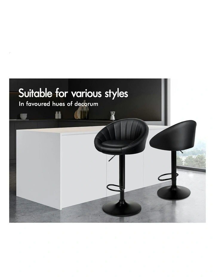 Leather Chair Bar Stools 2x in All Black image 3