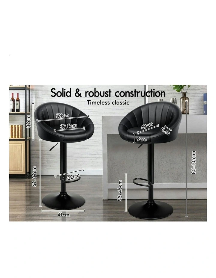 Leather Chair Bar Stools 2x in All Black image 6