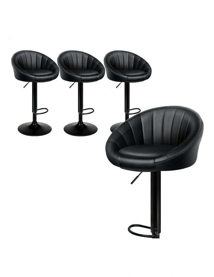 Leather Chair Bar Stools 4x in All Black image 1