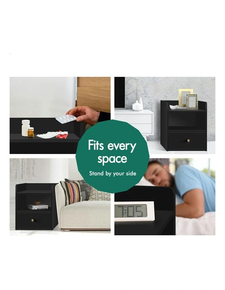 Bedside Table 2x in Black image 3