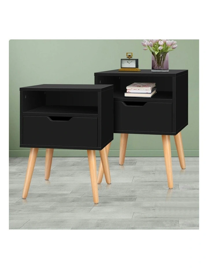 Bedside Table 2x Black image 2
