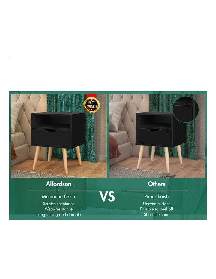 Bedside Table 2x Black image 3