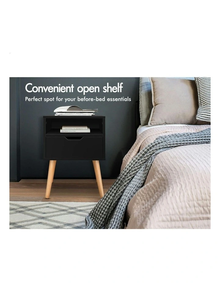 Bedside Table 2x Black image 4