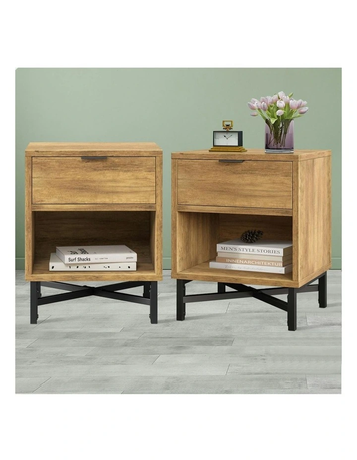 Bedside Table 2x in Brown image 2