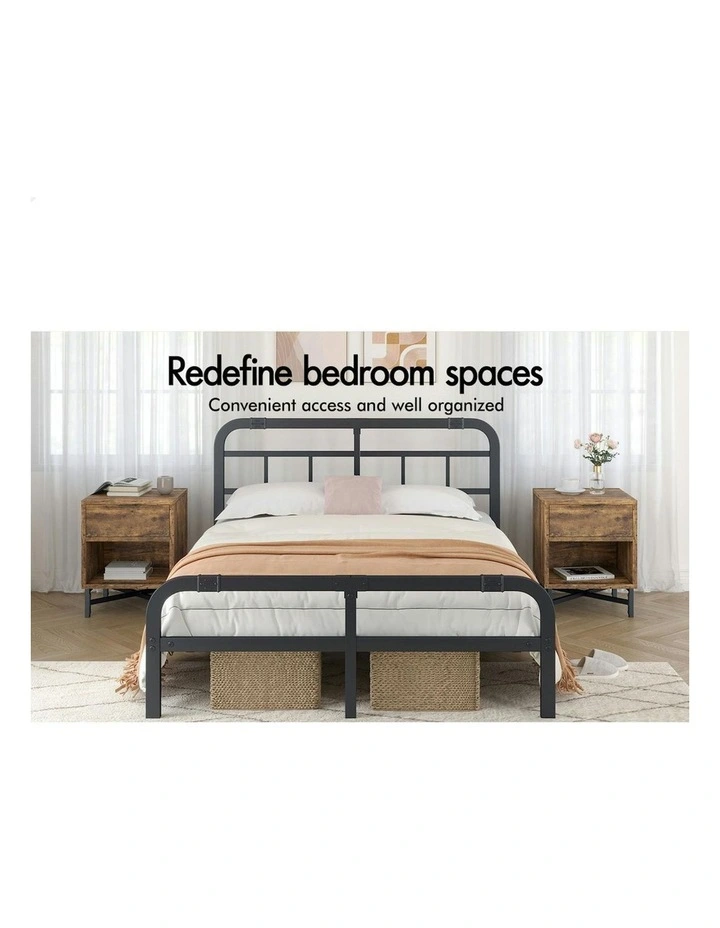 2x Bedside Table Retro Nightstand Side Cabinet Oak image 3