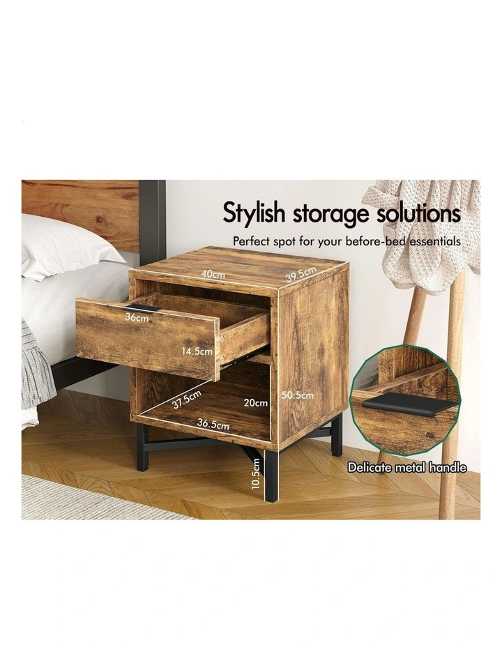 2x Bedside Table Retro Nightstand Side Cabinet Oak image 5