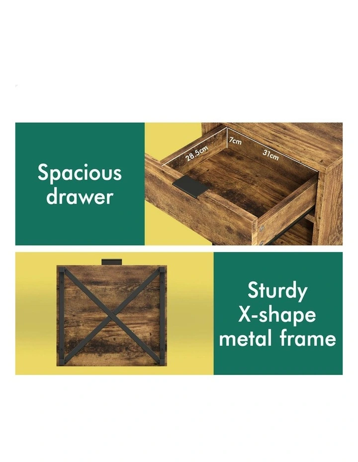 2x Bedside Table Retro Nightstand Side Cabinet Oak image 6