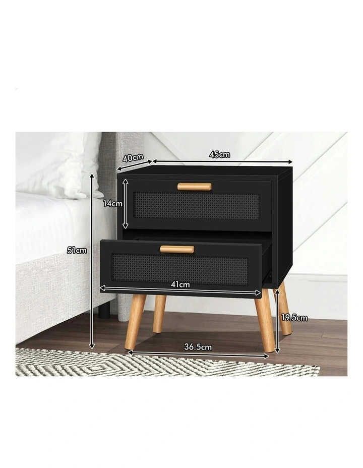 Bedside Table 2x in Black image 6