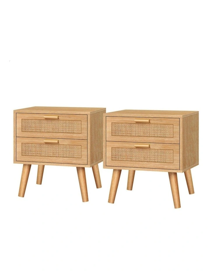 Bedside Table 2x in Rattan Wood image 1