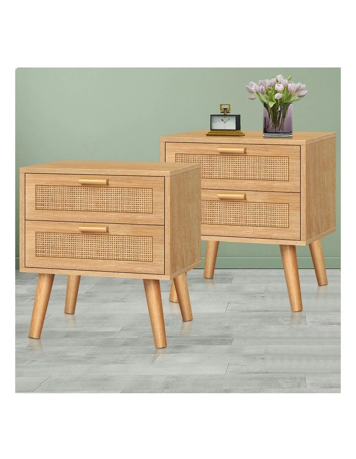 Bedside Table 2x in Rattan Wood image 2