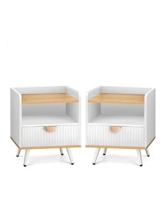Bedside Table 2x in Wood/White