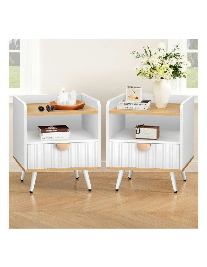 Bedside Table 2x in Wood/White image 2