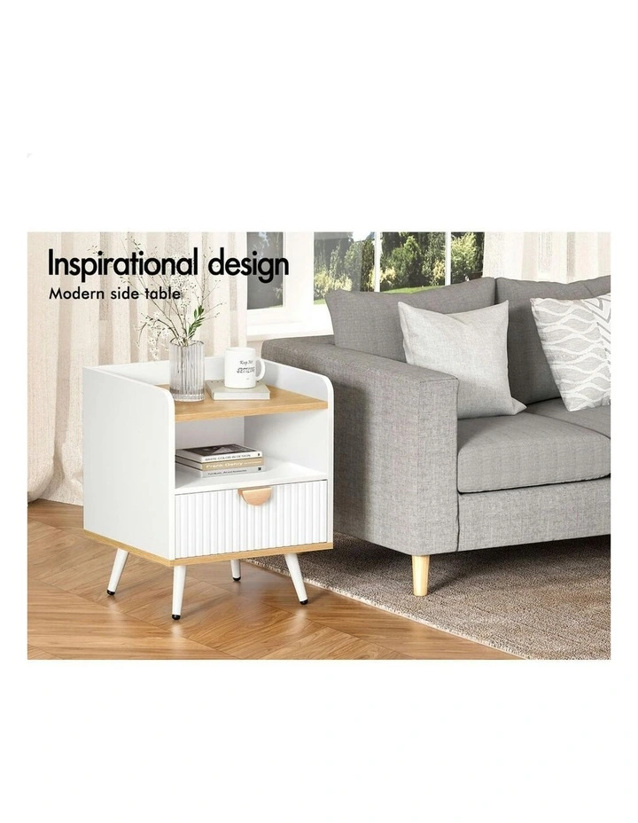 Bedside Table 2x in Wood/White image 3