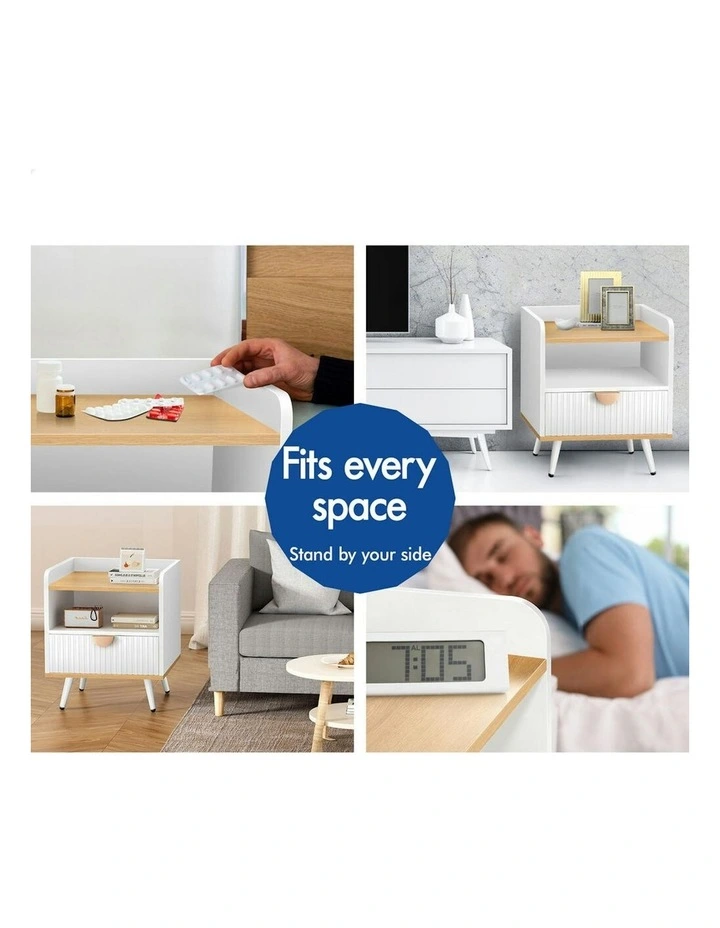 Bedside Table 2x in Wood/White image 5