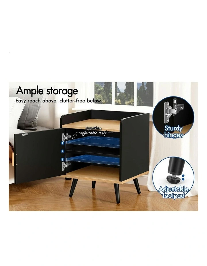 Bedside Table 2x in Black image 6