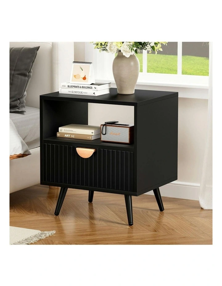 Bedside Table 1 Drawer in Black image 2