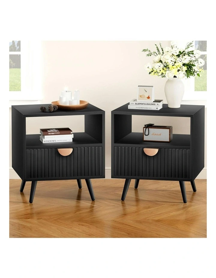 Bedside Table 1 Drawer 2x in Black image 2