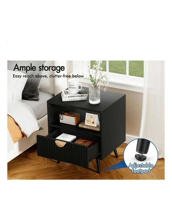 Bedside Table 1 Drawer 2x in Black image 5