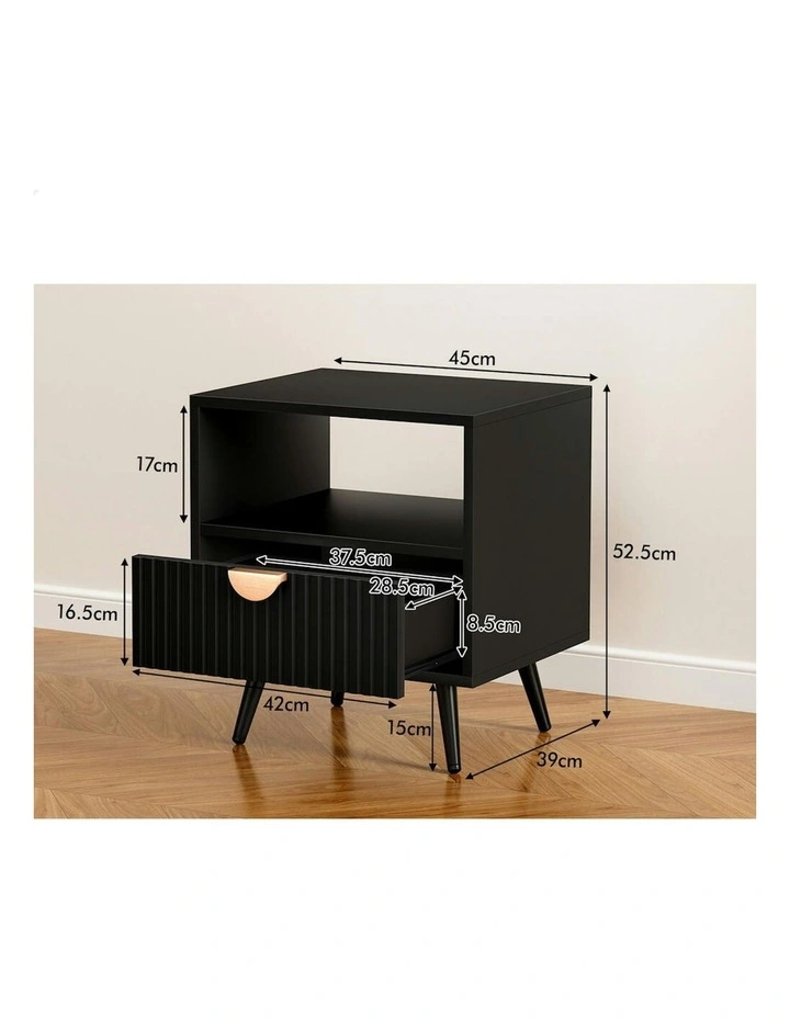 Bedside Table 1 Drawer 2x in Black image 7