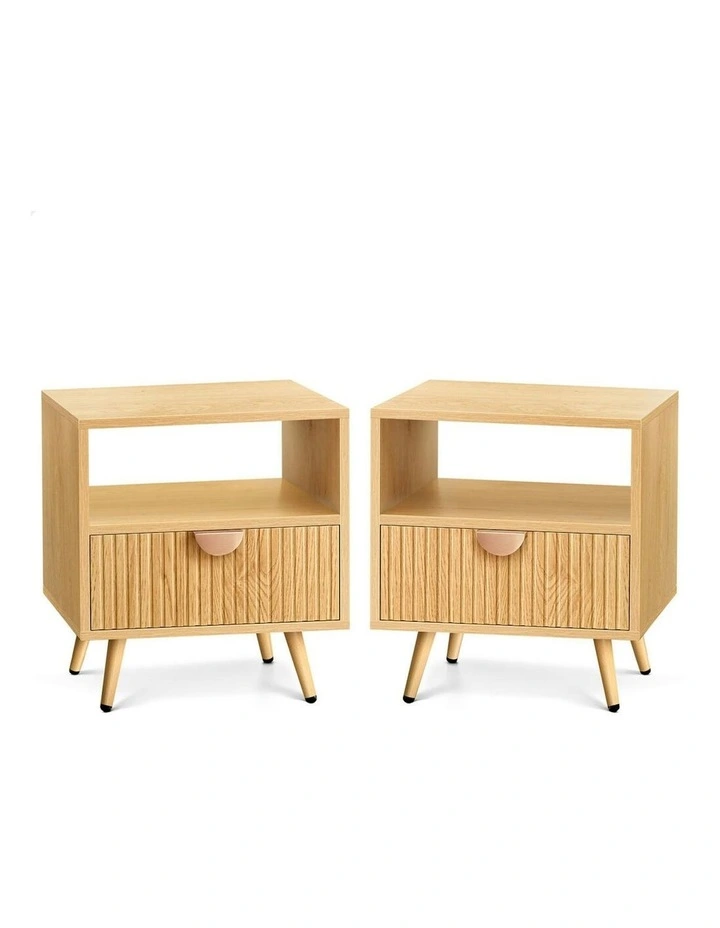 Bedside Table 1 Drawer x2 in Wood image 1