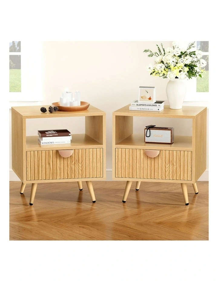 Bedside Table 1 Drawer x2 in Wood image 2
