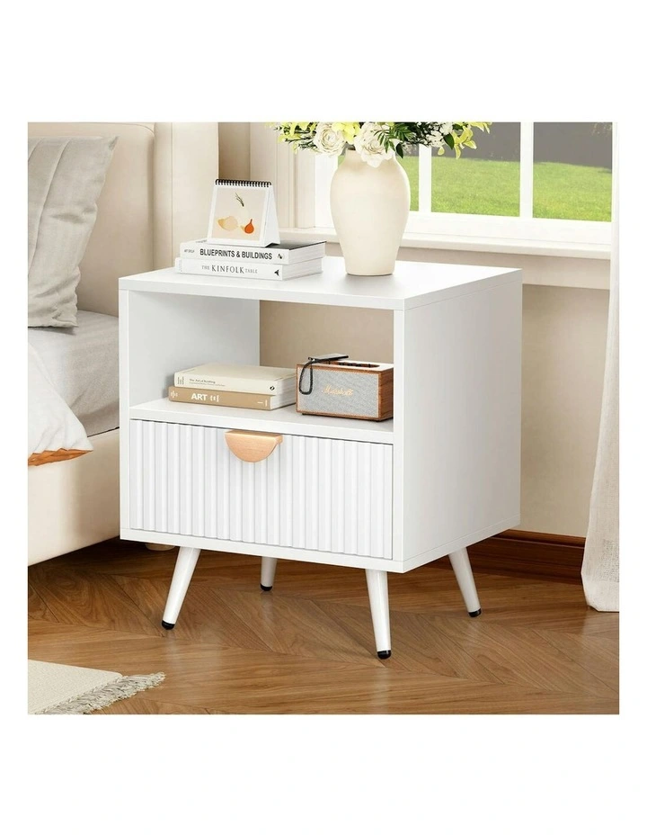 Bedside Table 1 Drawer in White image 2