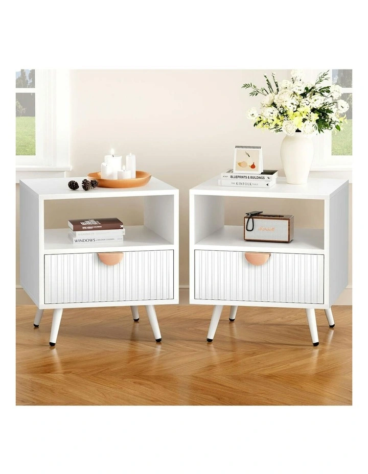 Bedside Table 1 Drawer 2x in White image 2