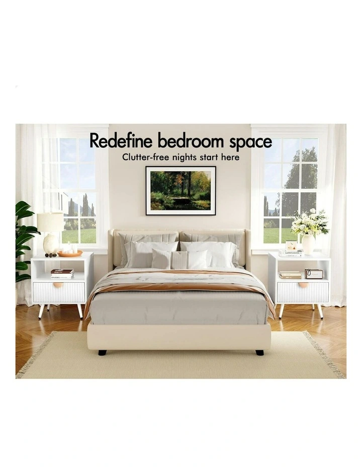 Bedside Table 1 Drawer 2x in White image 3