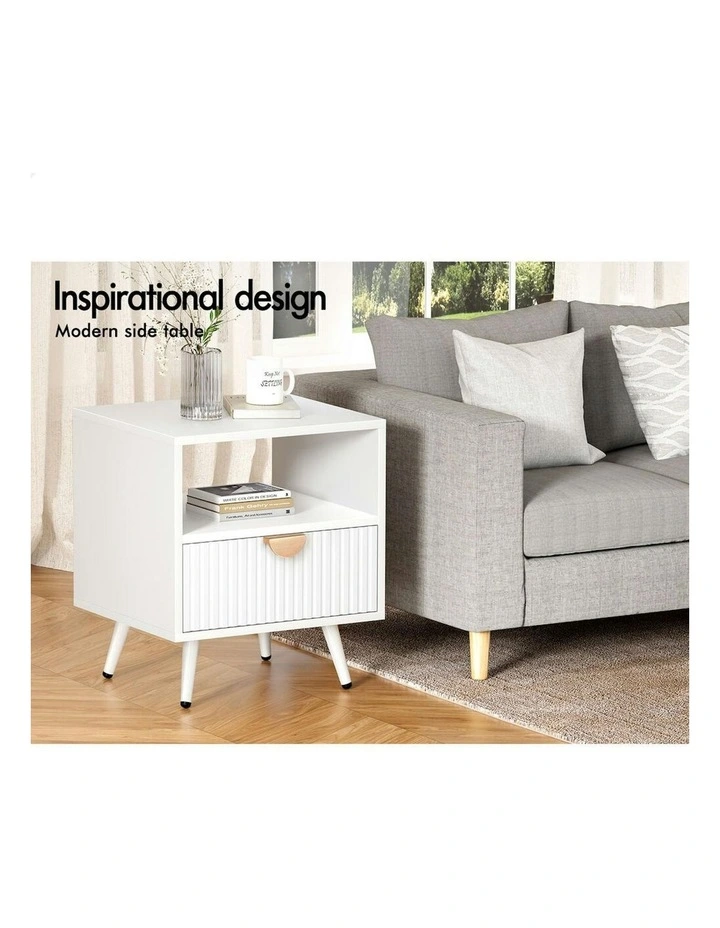 Bedside Table 1 Drawer 2x in White image 4